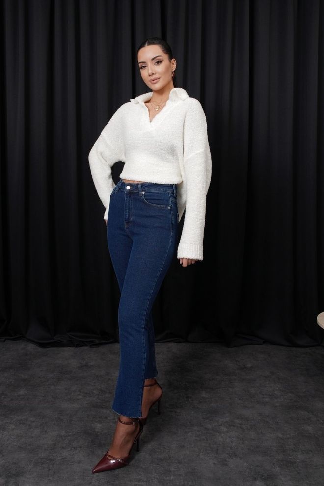 Tuba Pantaloni Jeans Da Donna Con Taglio A Gamba Corta Blu Navy Abbigliamento all'ingrosso Casuale