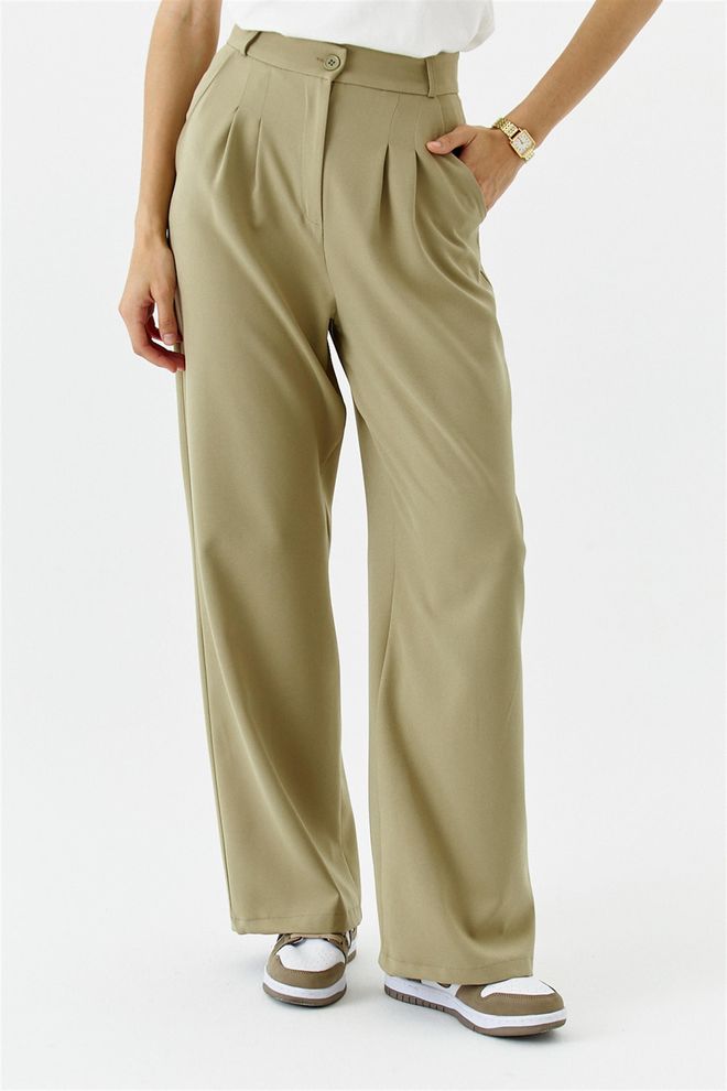 Tuba High Waist Palazzo Women's Trousers Light Khaki Wholesale Clothing Formal