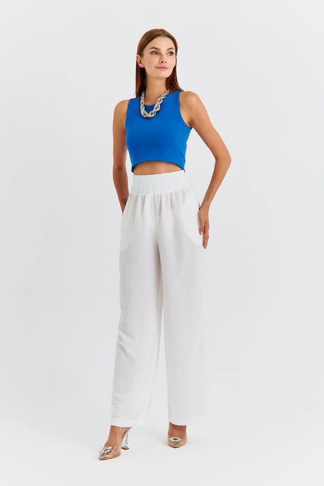 Tuba Women's Wide Leg Flowy Trousers White Wholesale Clothing Linen