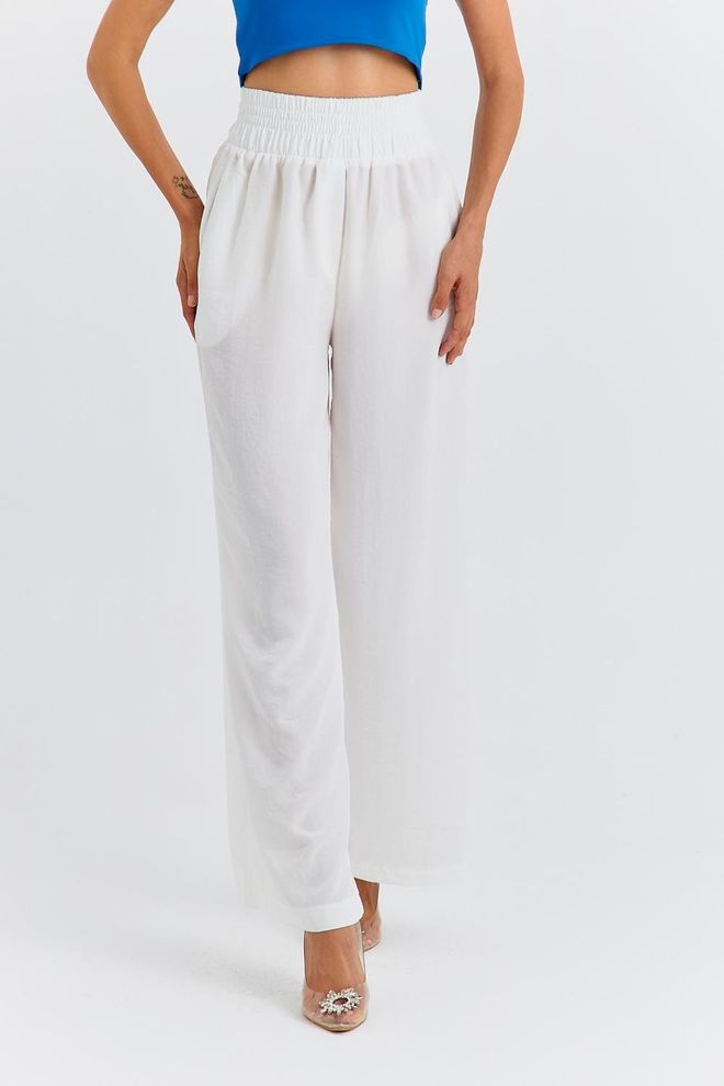 Tuba Women's Wide Leg Flowy Trousers White Wholesale Clothing Spring