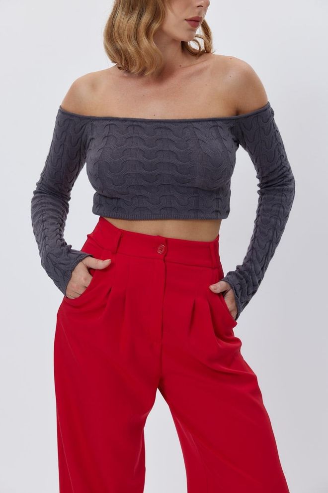 Tuba Dámske nohavice Palazzo s vysokým pásom a šípkami červené Veľkoobchod s oblečením Jeseň