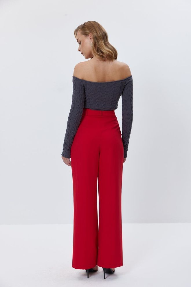 Tuba Dámske nohavice Palazzo s vysokým pásom a šípkami červené Veľkoobchod s oblečením Formálny