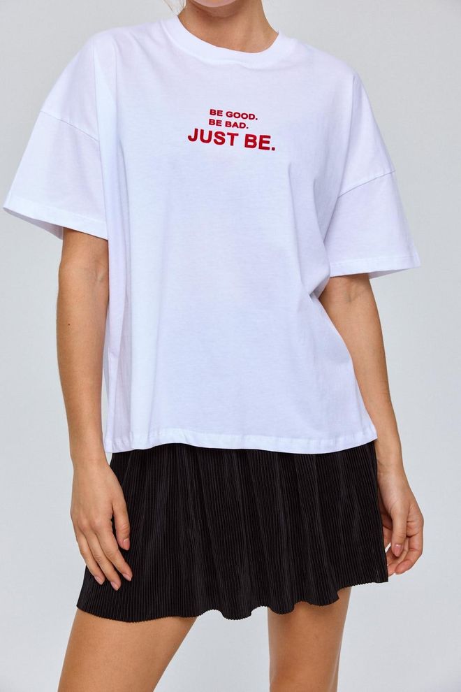 Tuba Bisiklet Yaka Baskılı Kısa Kollu Kadın Tişört Beyaz Toptan Giyim İş