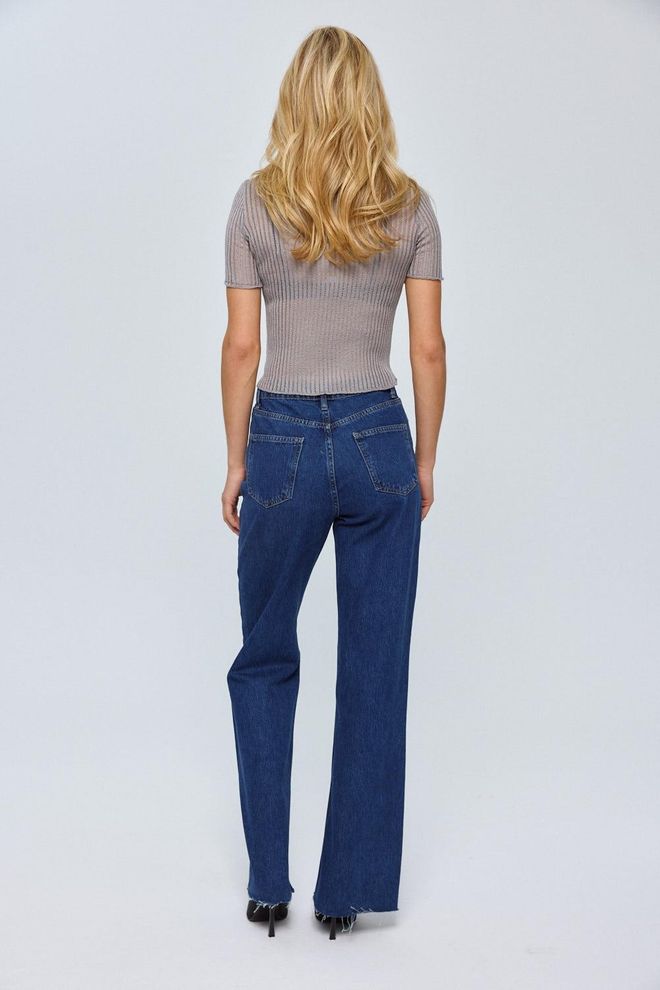 Tuba Crew Neck Sheer Knitwear Blouse Gray Wholesale Clothing Summer