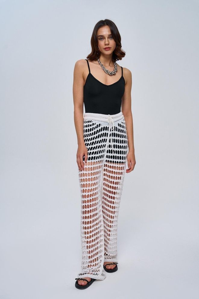 Tuba Openwork Knitwear Women's Trousers Ecru Wholesale Clothing Casual