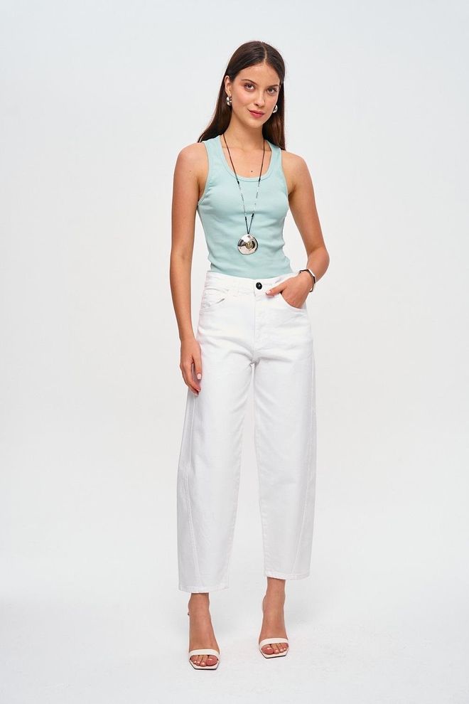 Tuba Jeans Baggy Balloon Da Donna Bianchi Abbigliamento all'ingrosso Casuale