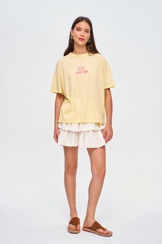 Tuba Tricou Cu Mânecă Scurtă Imprimat Cu Gâtul Turnat Pentru Femei Galben Îmbrăcăminte cu ridicata Bumbac