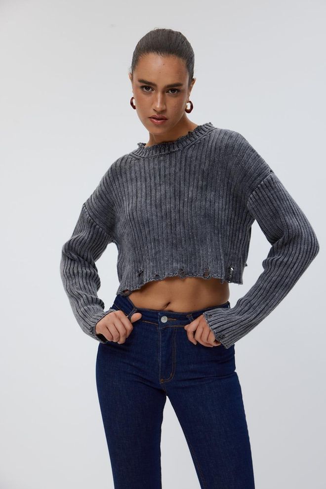 Tuba Suéter Feminino De Malha Com Gola Redonda Antracite Roupas por atacado Casual