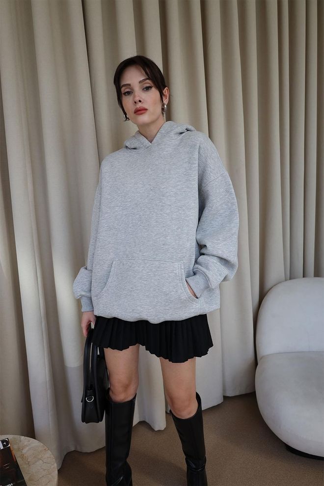 Tuba Felpa Oversize Con Cappuccio Da Donna Grigia Abbigliamento all'ingrosso Casuale