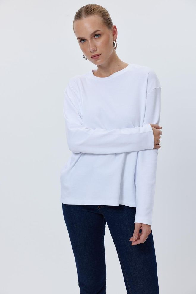 Tuba Felpa Basic Da Donna Girocollo Bianca Abbigliamento all'ingrosso Casuale