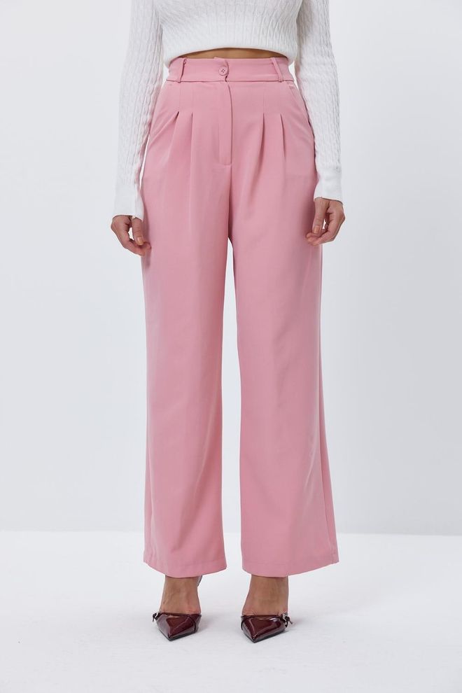 Tuba Darted High Waist Palazzo Powder Women's Trousers Pink Wholesale Clothing Birthday