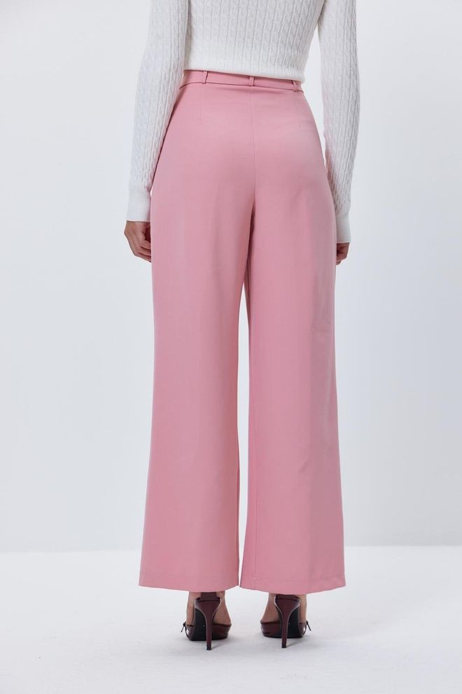 Tuba Darted High Waist Palazzo Powder Women's Trousers Pink Wholesale Clothing 5