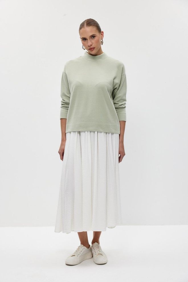 Tuba Felpa Da Donna Con Texture Morbida Mezza Tartaruga Verde Menta Abbigliamento all'ingrosso Casuale