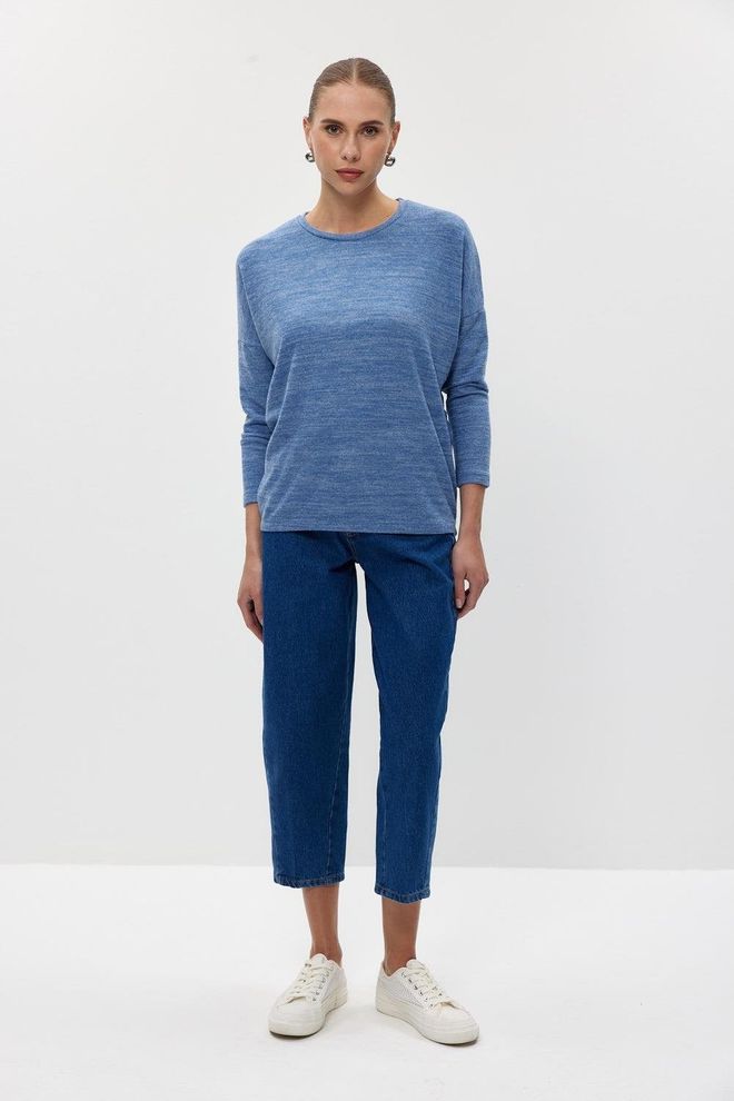 Tuba Bisiklet Yaka Yumuşak Dokulu İndigo Bluz Mavi Toptan Giyim Gündelik