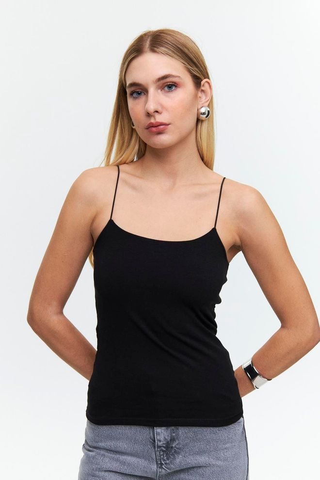 Tuba Crop Longo Com Alça De Corda Básica Preto Roupas por atacado Casual