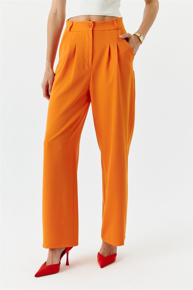 Tuba Šípkové Nohavice Palazzo S Vysokým Pásom – Oranžové Veľkoobchod s oblečením 5