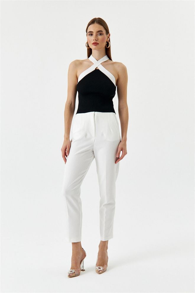 Tuba Cross Strap Knit Blouse Black Wholesale Clothing Polyester