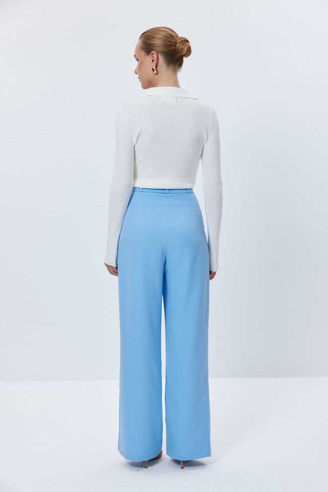 Tuba Šípkové Nohavice Palazzo S Vysokým Pásom – Modré Veľkoobchod s oblečením 5