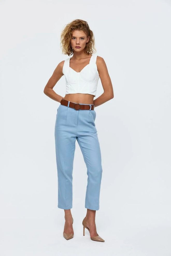 Tuba Gabardinske Hlače S Remenom I Elastičnim Strukom Plave Veleprodaja odjeće Ležerni