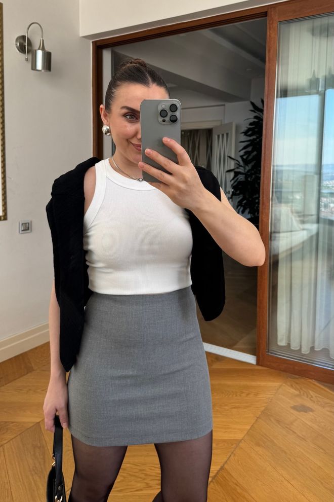 Tuba Basic Mini Skirt Grey Wholesale Clothing Casual