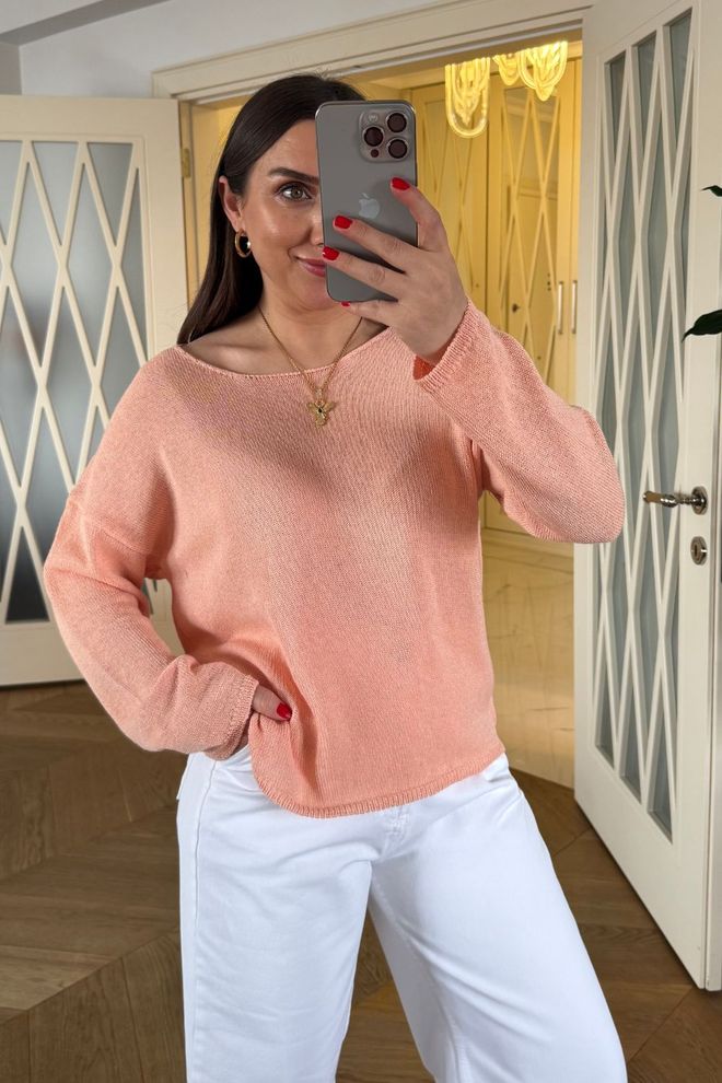 Tuba Suéter Feminino De Malha Fina Com Gola Redonda Rosa Salmão Roupas por atacado Casual