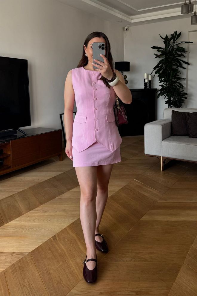 Tuba Linen Mini Skirt Pink Wholesale Clothing Casual