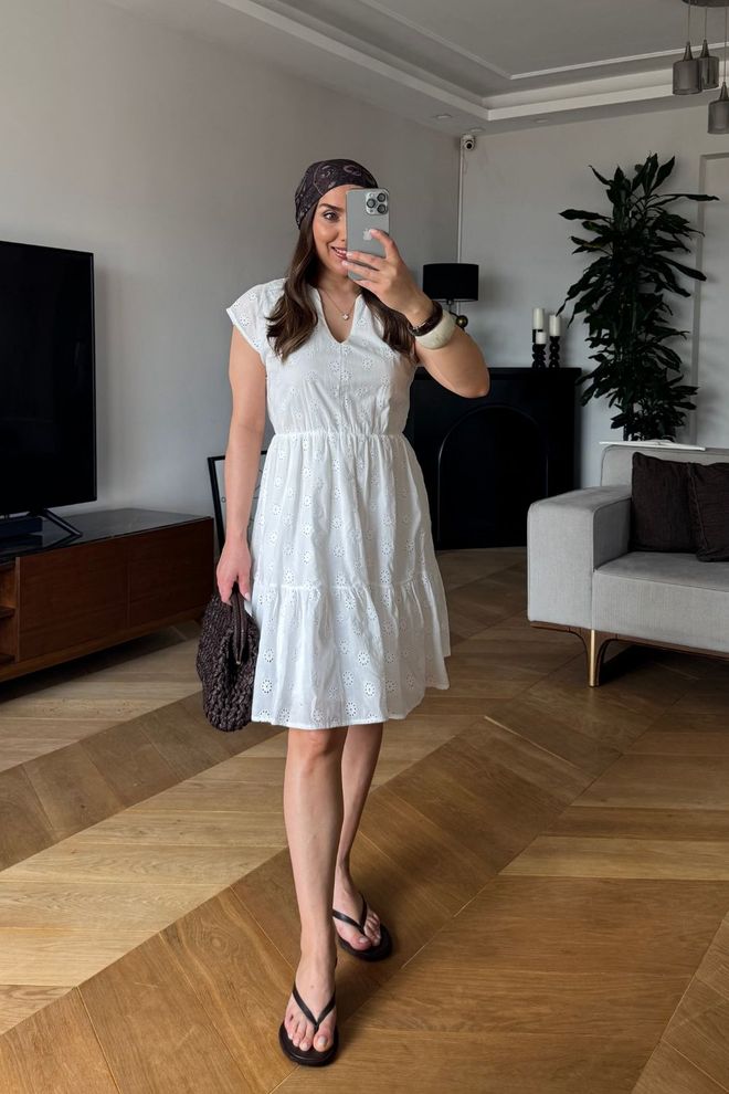 Tuba Fisto Midi jurk Met V hals Wit Groothandel Kleding Casual