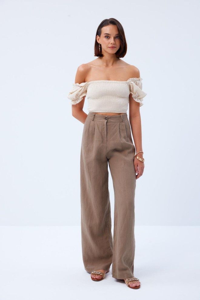 Tuba Blusa Gipeli De Manga Balão Tuba Boutique Bege Roupas por atacado Casual