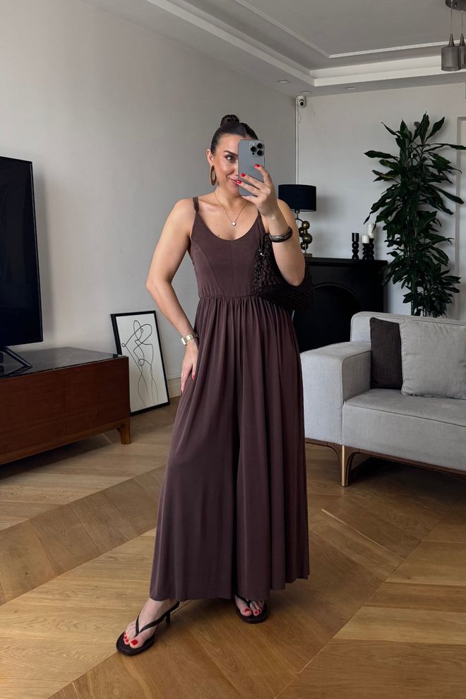 Tuba Tuta Da Donna In Modal Con Spalline Incrociate Marrone Abbigliamento all'ingrosso Casuale