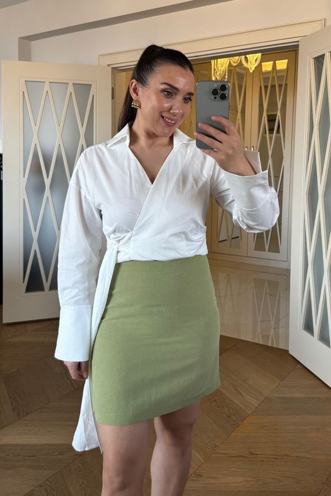 Tuba Linen Mini Skirt Green Wholesale Clothing Elegant