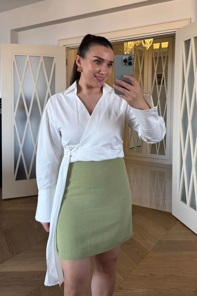 Tuba Linen Mini Skirt Green Wholesale Clothing Elegant