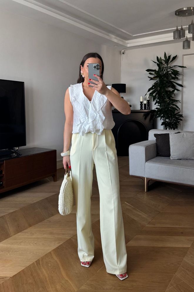 Tuba Ruffled Zero Sleeve Blouse White Wholesale Clothing Birthday