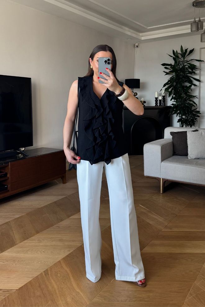 Tuba Ruffled Zero Sleeve Blouse Black Wholesale Clothing Birthday