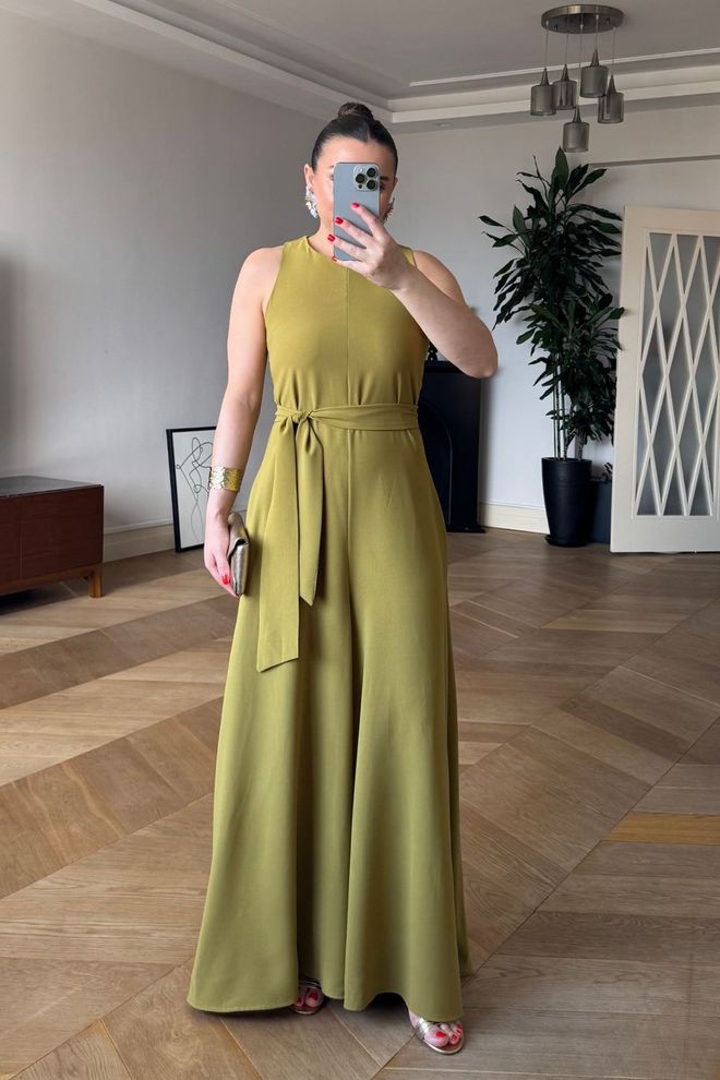 Tuba Tuta Da Donna Zero Sleeve Loose Leg Verde Abbigliamento all'ingrosso Elegante