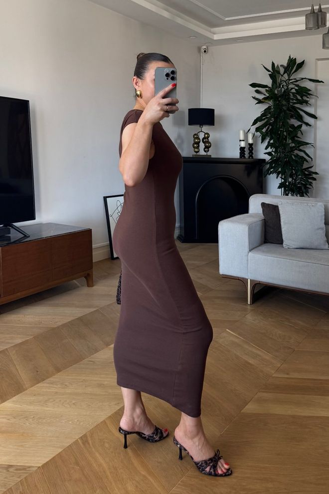 Tuba Zero Sleeve Basic Midi Dress Brown Wholesale Clothing Summer