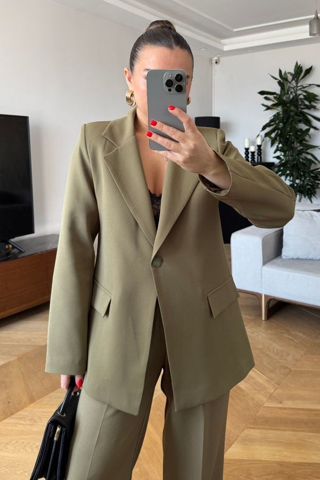 Tuba Women's One Button Jacket Khaki Wholesale Clothing No Fabric