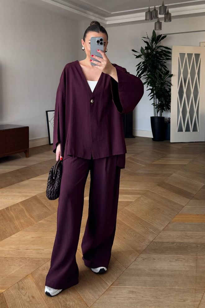 Tuba Costume Surdimensionné En Modal Pour Femmes Bordeaux Vêtements en gros Décontracté