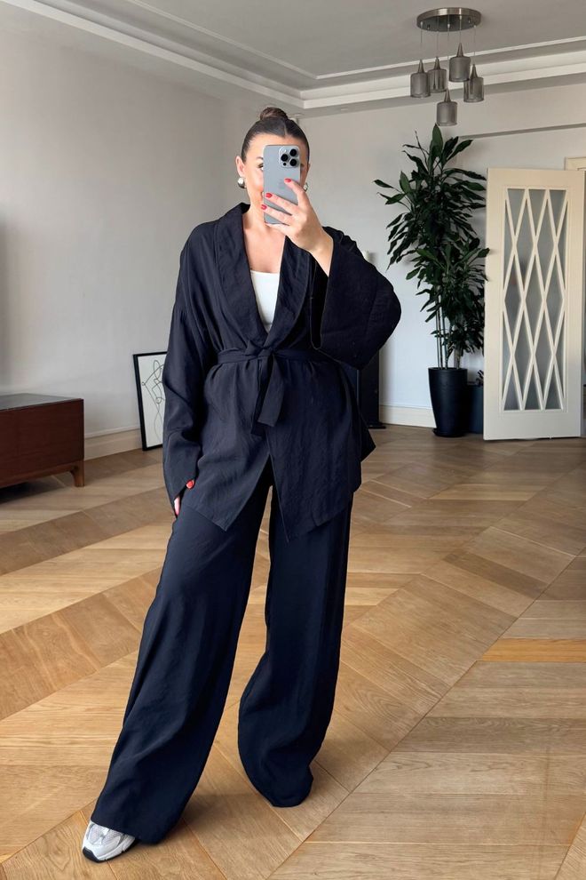 Tuba Costume Kimono À Col Châle Moadal Pour Femmes Noir Vêtements en gros Décontracté