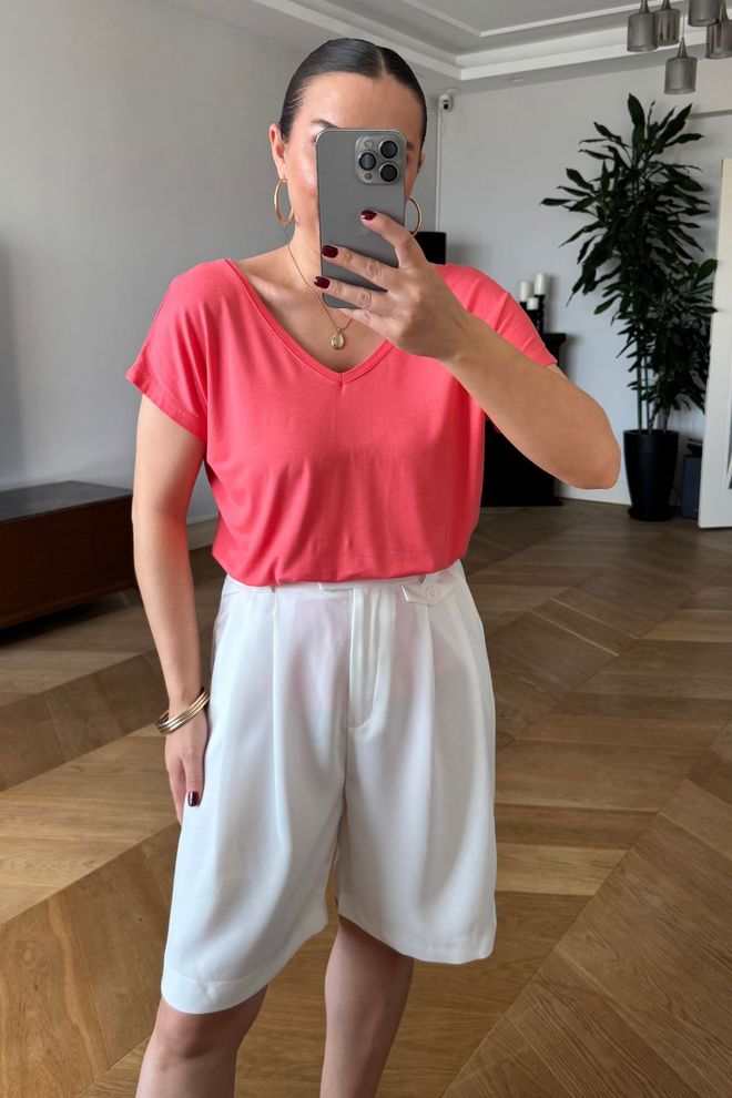 Tuba Rosa Maglietta Casual Elegante Scollo A V Manica Corta Abbigliamento all'ingrosso Casuale