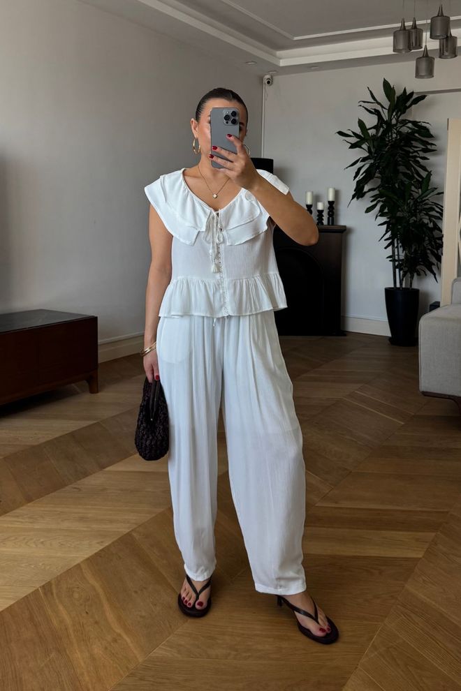 Tuba Ensemble Blanc Boho Élégant Pour Printemps Été Vêtements en gros Décontracté