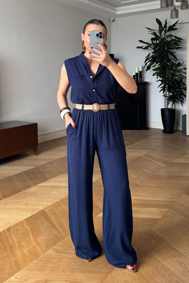 Tuba Eleganter Lässiger Marineblau Jumpsuit Großhandelskleidung Lässig