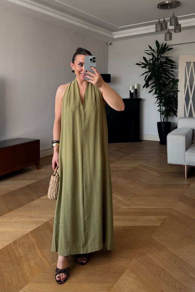 Tuba Khaki Sukienka Bez Rękawów Z Dekoltem W Serek Halka Długość Do Podłogi Hurtowa sprzedaż odzieży Casual