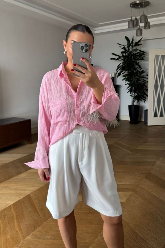 Tuba Ροζ Casual Πουκάμισο Oversized Με Λαιμόκοψη Notched Χονδρικό εμπόριο ενδυμάτων Casual