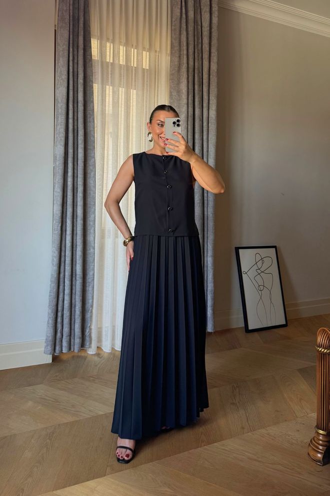 Tuba Elegante Zwarte Shift Jurk Met Kapmouwen Groothandel Kleding Bescheiden