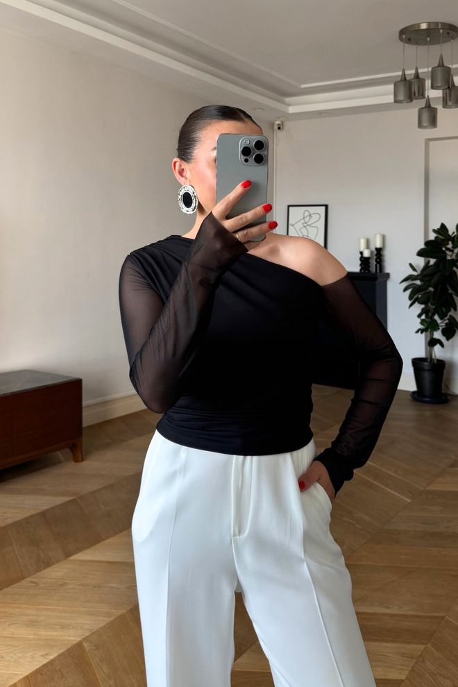 Tuba Chemise Noire Sexy Élégante Slim Fit À Col Asymétrique Vêtements en gros Décontracté