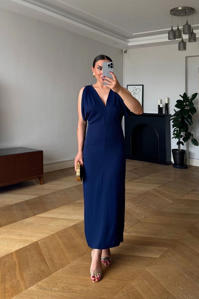 Tuba Elegante Vestido Slip Azul Marino Sin Mangas Ropa al por mayor Sexy