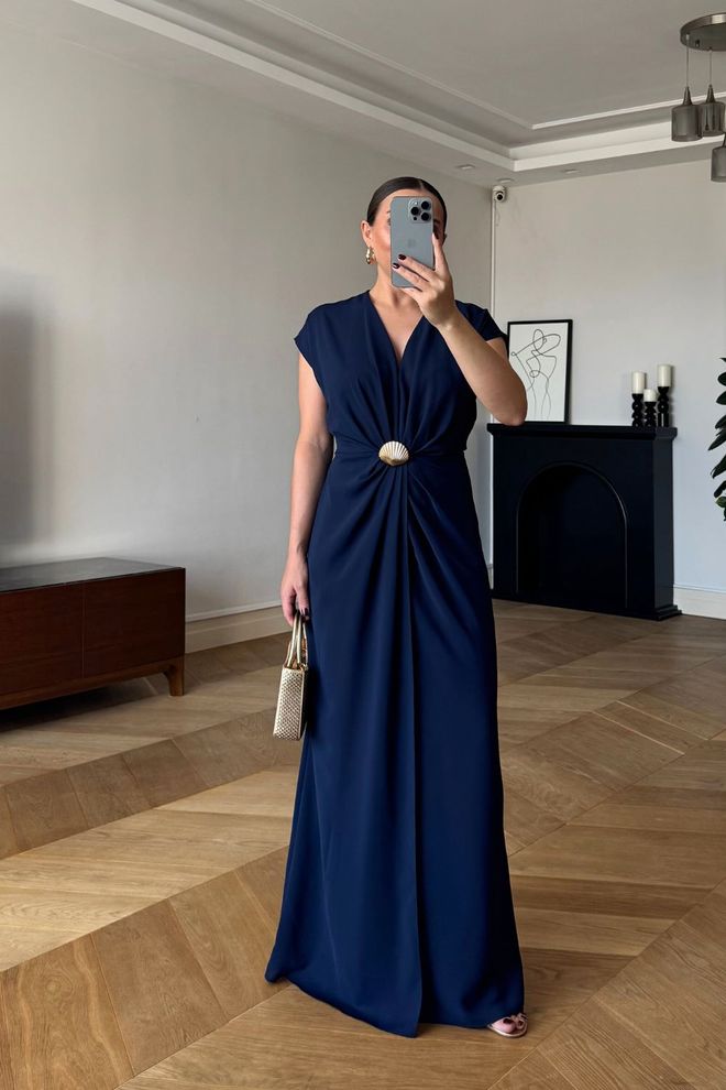 Tuba Robe Portefeuille Élégante Formelle Glamour Bleu Marine Vêtements en gros Formel
