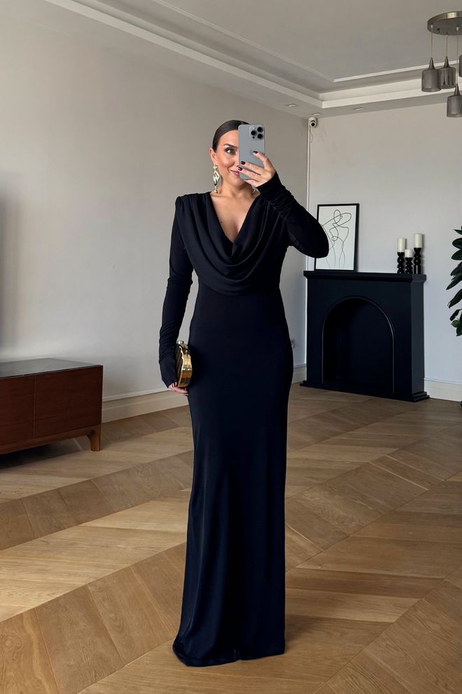 Tuba Vestito Bodycon Nero Elegante Con Collo A Cappuccio Abbigliamento all'ingrosso Sexy