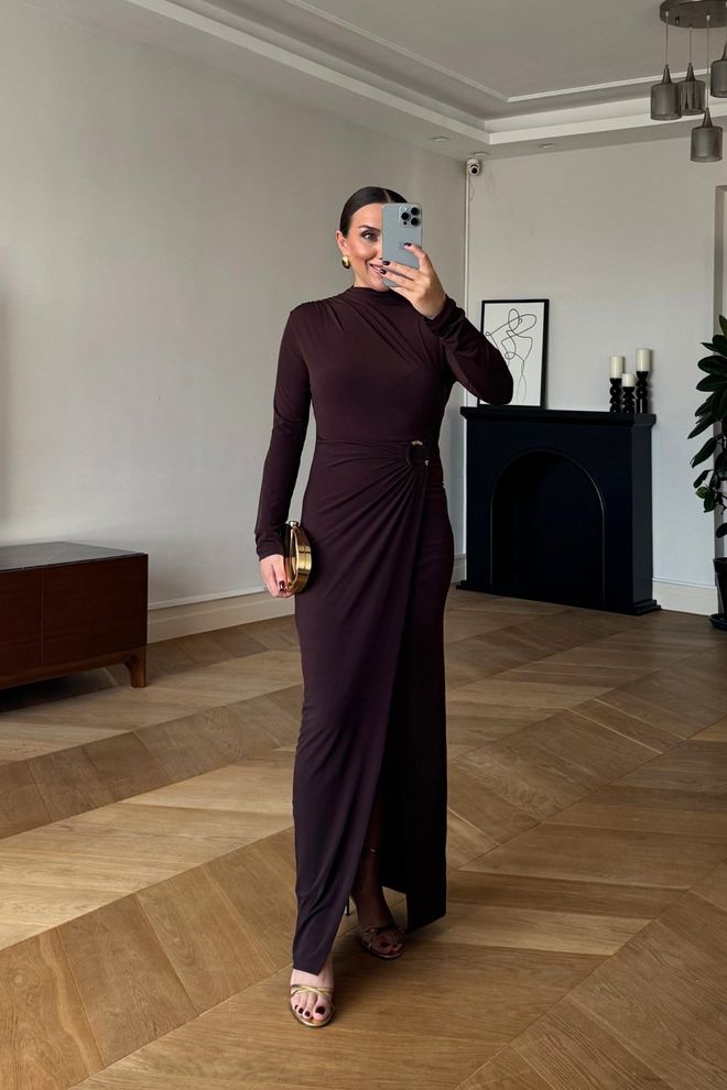 Tuba Robe Portefeuille Élégante Rouge Bordeaux À Col Haut Vêtements en gros Sexy