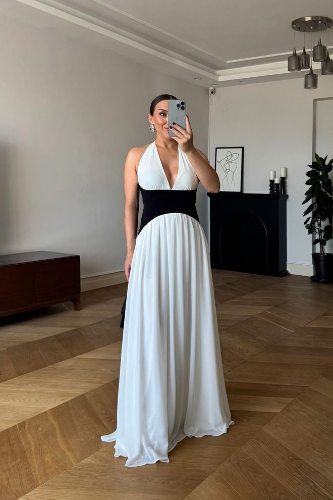 Tuba Robe Blanche Élégante Fit And Flare Vêtements en gros Sexy